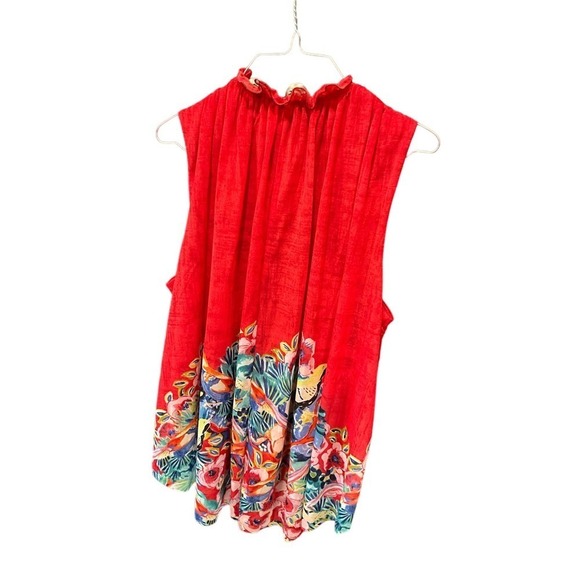 Deletta Anthropologie Blouse Women's L Red Floral Mock Neck Sleeveless Polyester - Picture 2 of 4